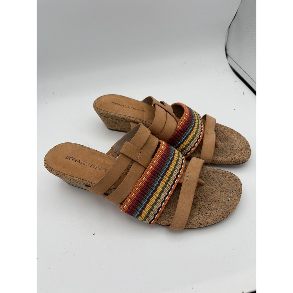 Donald J Pliner Shoes Womens‎ Size 7.5 Brown Suede Strappy Wedge Slide Sandals